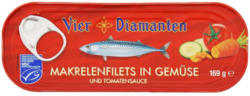 Vier Diamanten Makrelenfilets in Gemüse mit Tomatensauce