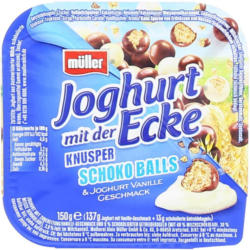 Müller Joghurt mit der Ecke Vanille mit Schoko-Balls
