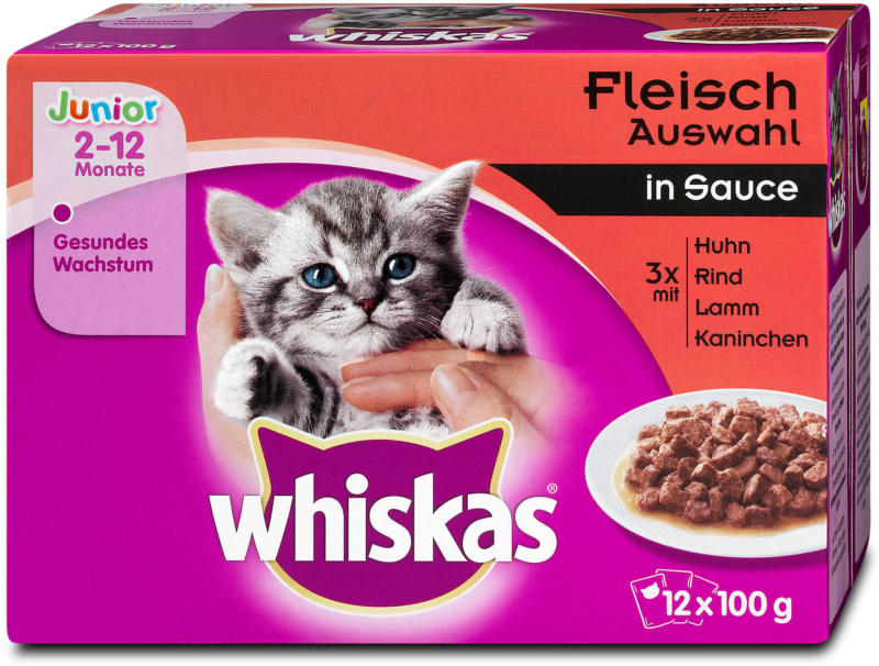 whiskas Junior Katzenfutter Fleisch Auswahl in Sauce