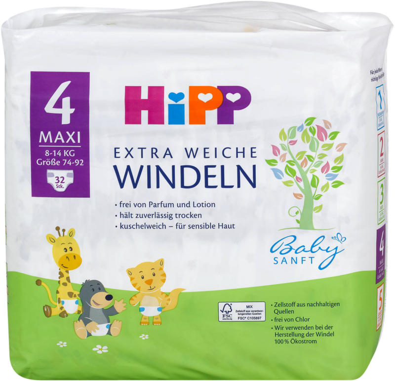 Hipp Babysanft Extra Weiche Windeln Gr. 4 (8-14 kg)