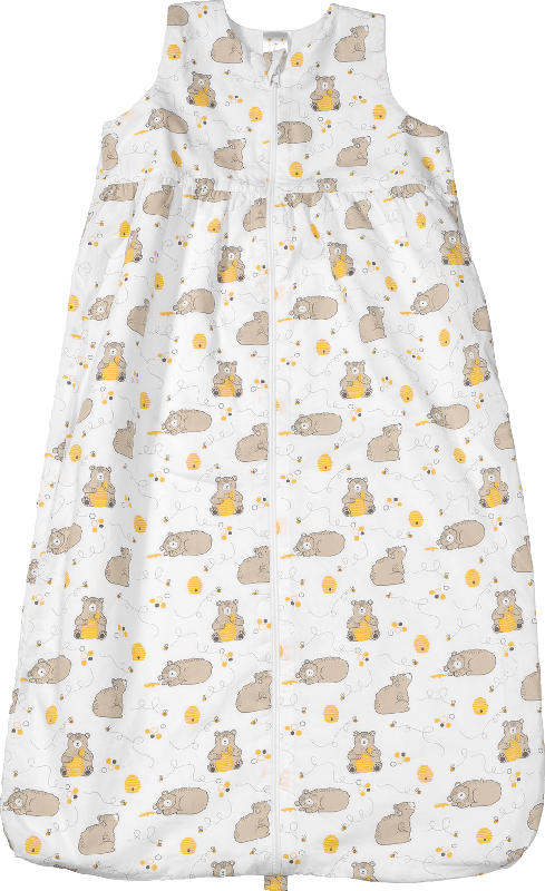 PUSBLU Kinder Schlafsack, 90 cm, in Bio-Baumwolle, weiß, braun, Bär
