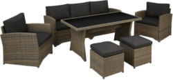 Loungegarnitur mit Glasplatte 6-Teilig Malaga II, Braun/Grau