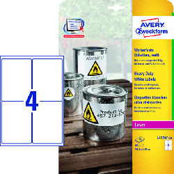Wetterfeste Folien-Etiketten, 99,1 x 139 mm, 20 Bogen/80 Etiketten, weiß (L4774-20)