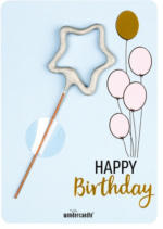LIBRO Mini-Geschenkkarte mit Wunderkerze - Stern: Happy Birthday, blau/silber