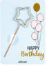 Mini-Geschenkkarte mit Wunderkerze - Stern: Happy Birthday, blau/silber