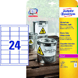 Wetterfeste Folien-Etiketten, 63,5 x 33,9 mm, 20 Bogen/480 Etiketten, weiß (L4773-20)
