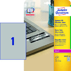 Typenschild-Etiketten, 210 x 297 mm, 20 Bogen/20 Etiketten, silber (L6013-20)