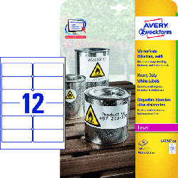 Wetterfeste Folien-Etiketten, 99,1 x 42,3 mm, 20 Bogen/240 Etiketten, weiß (L4776-20)
