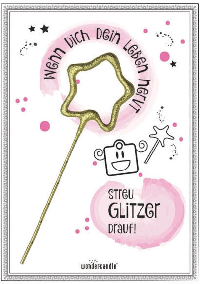 Mini-Geschenkkarte mit Wunderkerze - Stern: Streu Glitzer drauf, rosa/gold