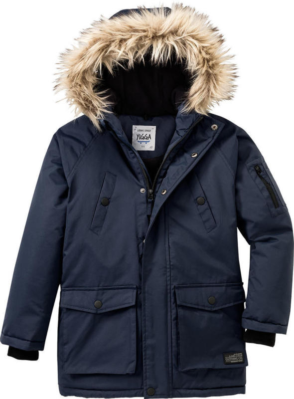 Jungen Parka mit Fellimitat an der Kapuze