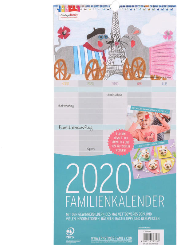 Familienkalender 2020 mit Malbildern