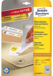 AVERY ZWECKFORM Universal-Etiketten wiederablösbar L4731REV-25 2,5 x 1 cm 25 Blatt + 5 Blatt Extra weiß