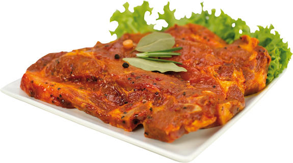 Schweinenacken / Schweinehals mariniert mit Knochen in Scheiben