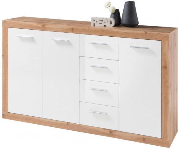 Kommode Ibiza Wildeiche Nachbildung/weiß glänzend, 152 cm breit