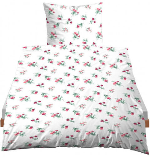 Feinbiber Bettwäsche Blümchen weiß 200 x 200 cm
