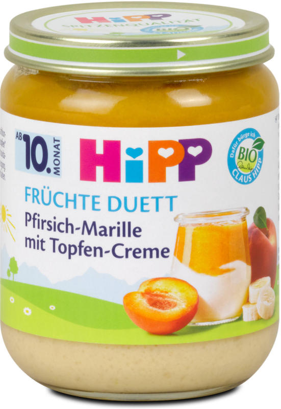 Hipp Früchte-Duett Pfirsich-Marille mit Topfen-Creme