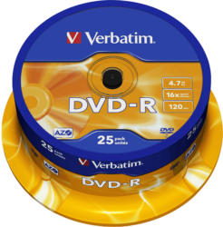 Verbatim Rohlinge DVD-R 4.7 GB 16x, 25er Spindel printable (43538); DVD-R Rohlinge