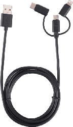 Ladekabel IUC-3100 mit 3 verschiedenen Steckern: Micro-USB, Apple Lightning und USB Typ C