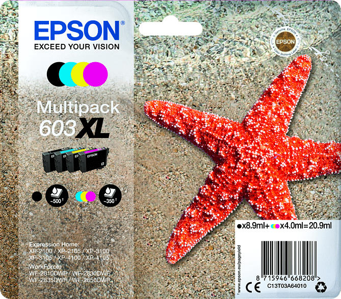 EPSON Original Tintenpatrone Seestern Schwarz, Gelb, Cyan, Magenta (C13T03A64010)