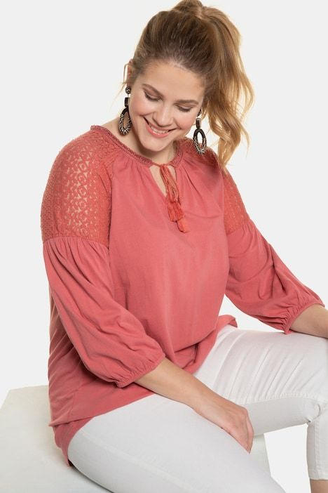 Shirt, Spitzenschultern, A-Linie, Pailletten, 3/4-Ärmel