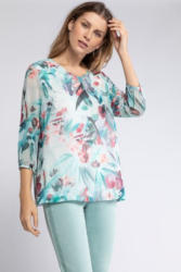 Tunika, geblümter Chiffon, Jerseytop, 3/4-Arm