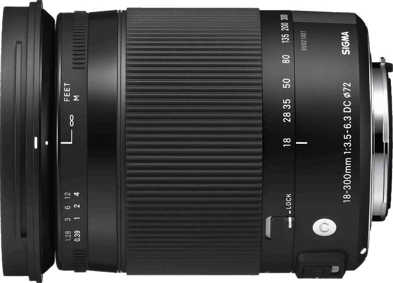 SIGMA 18-300 mm F3.5-6.3 DC Makro OS HSM Contemporary 18 mm-300 mm f/3.5-6.3 DC, HSM, OS (Objektiv für Canon EF-S-Mount, Schwarz)