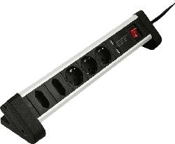 Tisch-Steckdosenleiste, Aluminium, 5-fach, 2 x USB 3A, Schwarz