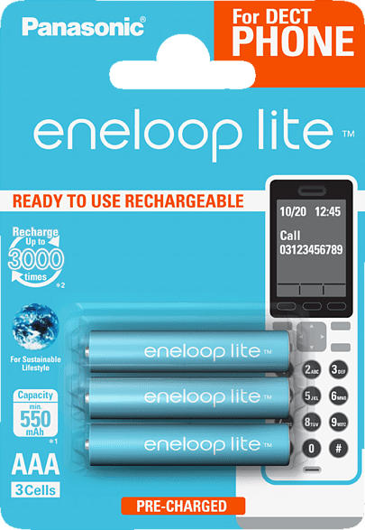 Akku Ni-MH, AAA Micro, 550 mAh Ready-to-Use für Schnurlostelefone, 3er Pack