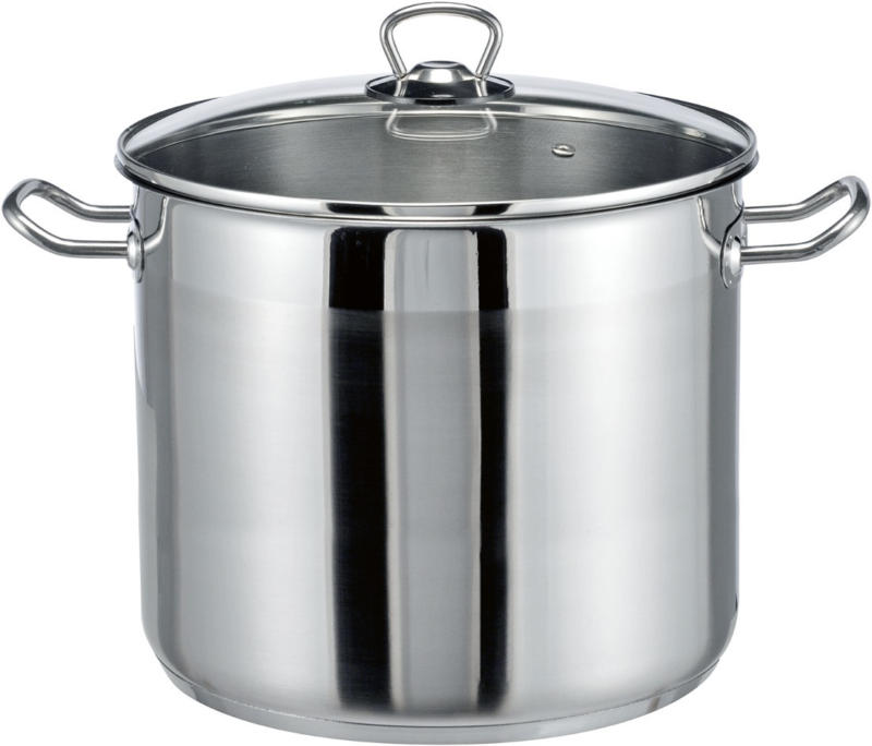 Pentola in acciaio inox con coperchio in vetro 15 litri Ø 28 x 25 cm -