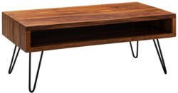 Couchtisch Holz mit Massiver Tischplatte + Ablage, Sheesham