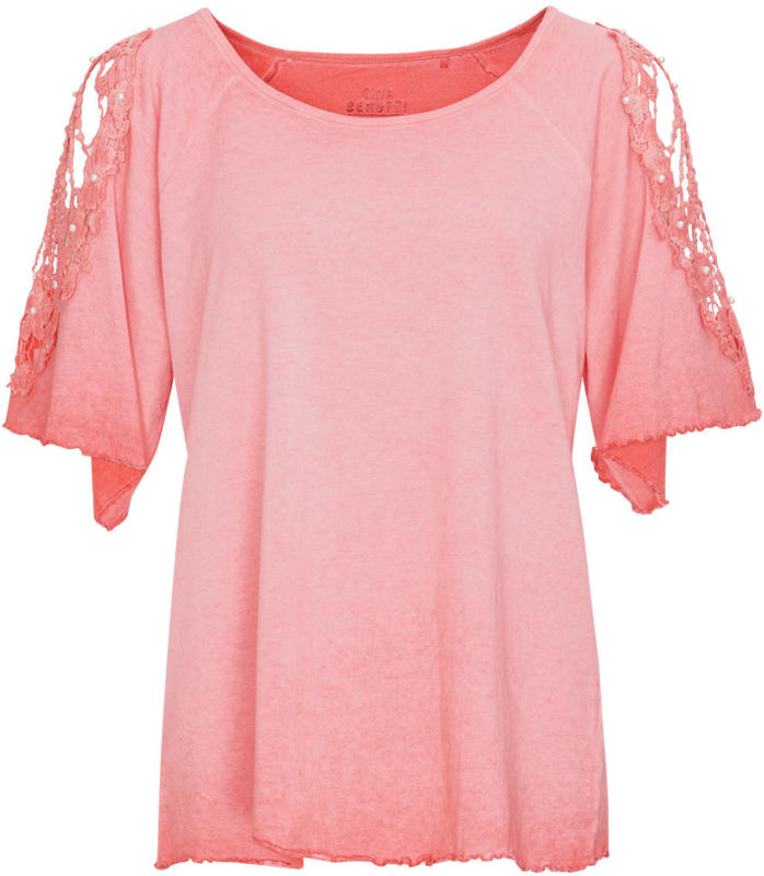 Damen T-Shirt mit Spitze und Zierperlen. (Nur online)