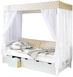 Himmelbett Lino 90x200 cm Weiß/ Beige