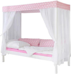 Himmelbett Echtholz Massiv 90x200 Lino, Rosa/Weiß