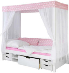 Himmelbett Lino 90x200 cm Weiß/ Rosa