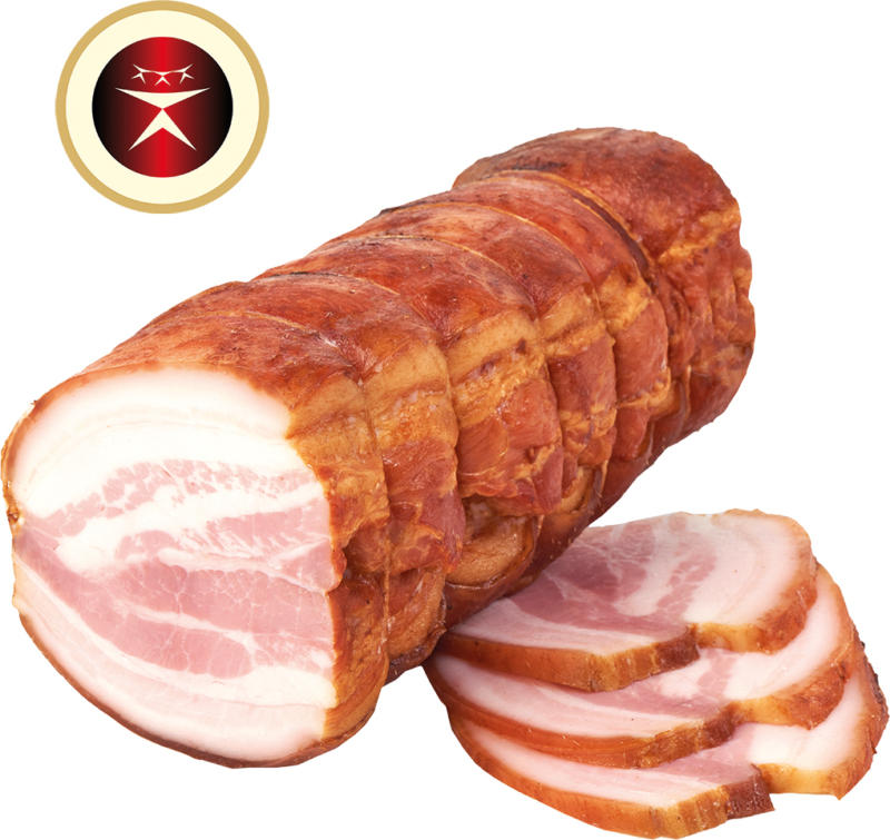 Schweinebauchrolle, gepökelt, gegart und geräuchert