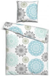 Baumwoll Seersucker Bettwäsche Ornament grau/blau 155 x 220 cm