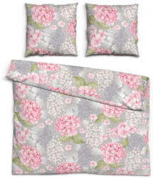 Baumwoll Seersucker Bettwäsche Blüten grau/rosa 200 x 200 cm