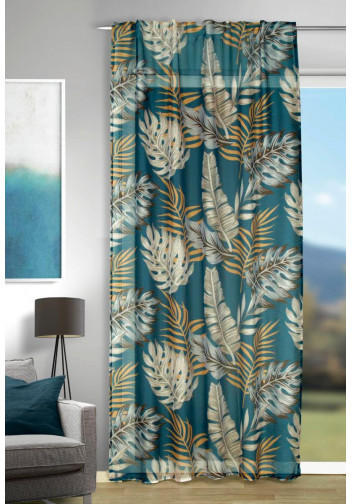 Kombivorhang Monstera petrol ca. 135 x 245 cm