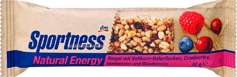 Sportness Energie-Riegel Natural Energy mit Vollkorn-Haferflocken, Cranberries, Himbeeren & Blaubeeren