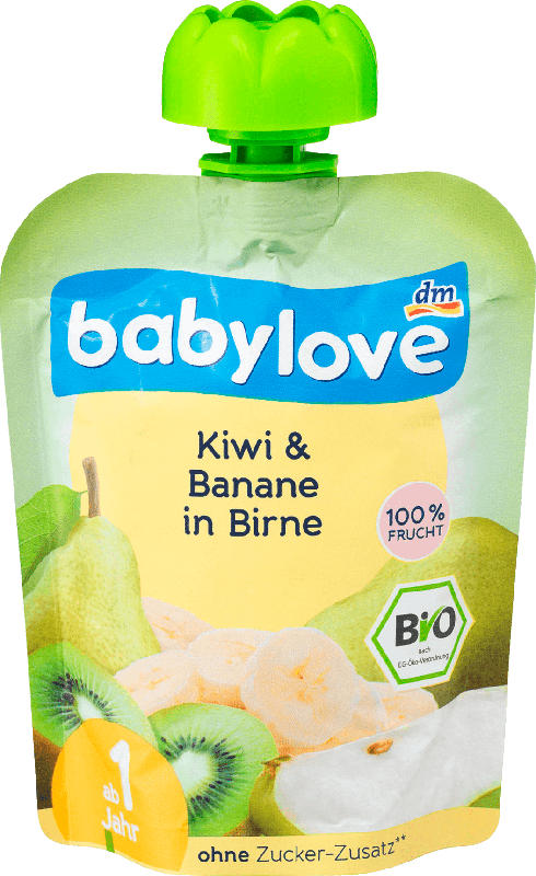 babylove Quetschbeutel Kiwi & Banane in Birne ab 1 Jahr