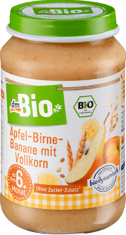 dmBio Apfel-Birne-Banane mit Vollkorn ab dem 6. Monat, Demeter
