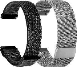 Armband Bundle für Fitbit Versa Mesh & Nylon Loop, silber/dunkelgrau
