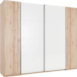 Schwebetürenschrank in Weiß, Buchefarben