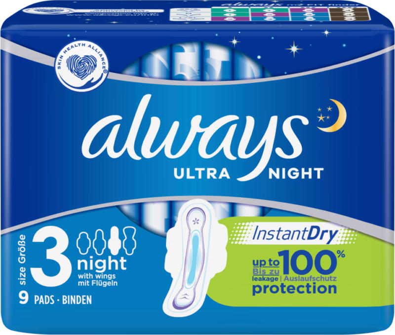Always serviettes hygiéniques Ultra Night avec ailettes 9 pièces -