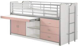 Hochbett Bonny 90x200 cm Weiß/Rosa