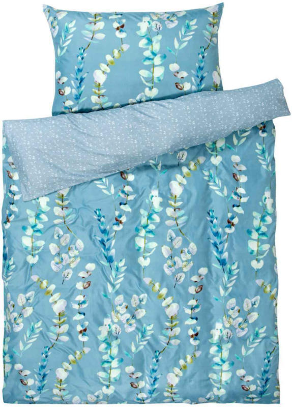 Biancheria da letto Micro azzurro con ramoscelli di fiori - (Prezzo per le dimensioni più piccole)