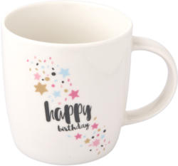 Tasse mit Happy Birthday-Schriftzug