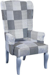 Ohrensessel in Holz, Textil Grau, Schwarz, Silberfarben, Weiß