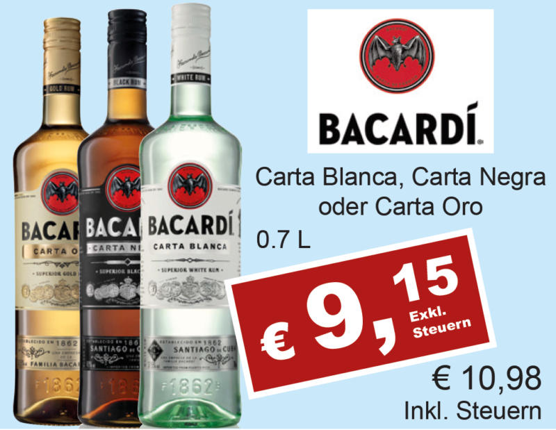 Bacardi Carta Blanca, Oro oder Negra