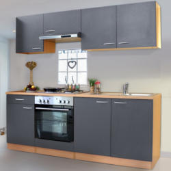 Respekta Küchenzeile KB210BGE 210 cm Grau Buche Nachbildung